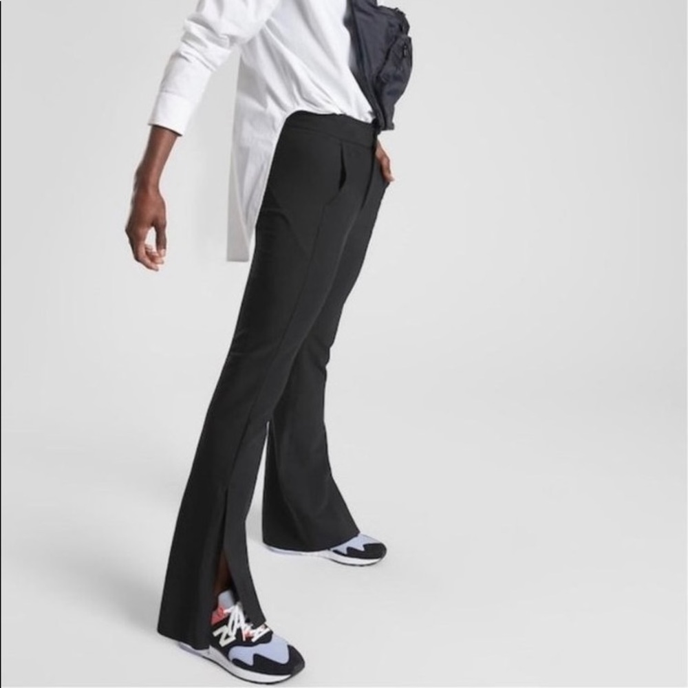 Bundle EUC 2 pair Athleta Stellar Flare Trousers w/ bottom side zip Black /gray
